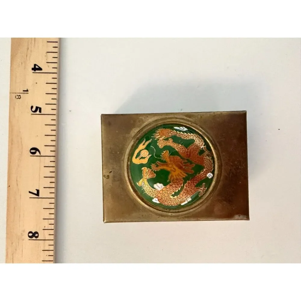 Vtg. Chinese brass box with genuine chinese Enamel  Handmade in Taiwan